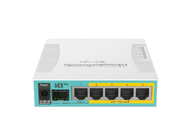 MikroTik hEX PoE - Desktop PoE Router with 5 Gb, 1 SFP and 1 USB port