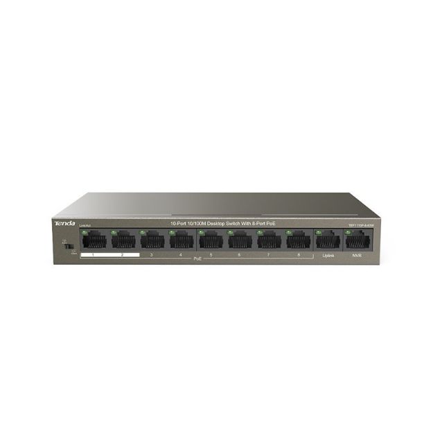 Tenda 10-Port Fast Ethernet Desktop Switch with 8-Port PoE | TEF1110P-8-63W