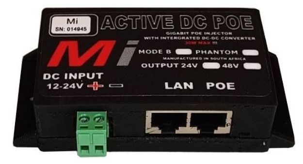 Micro Instruments Gb DC PoE Injector, 12V or 24V in - 48V out, 30W Max